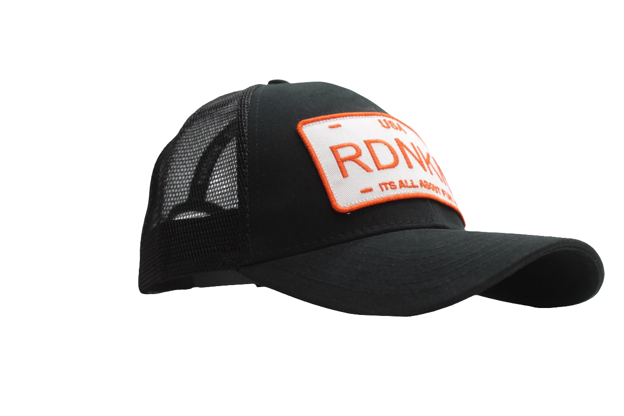 A RDNKN Mesh Snapback (black and orange )